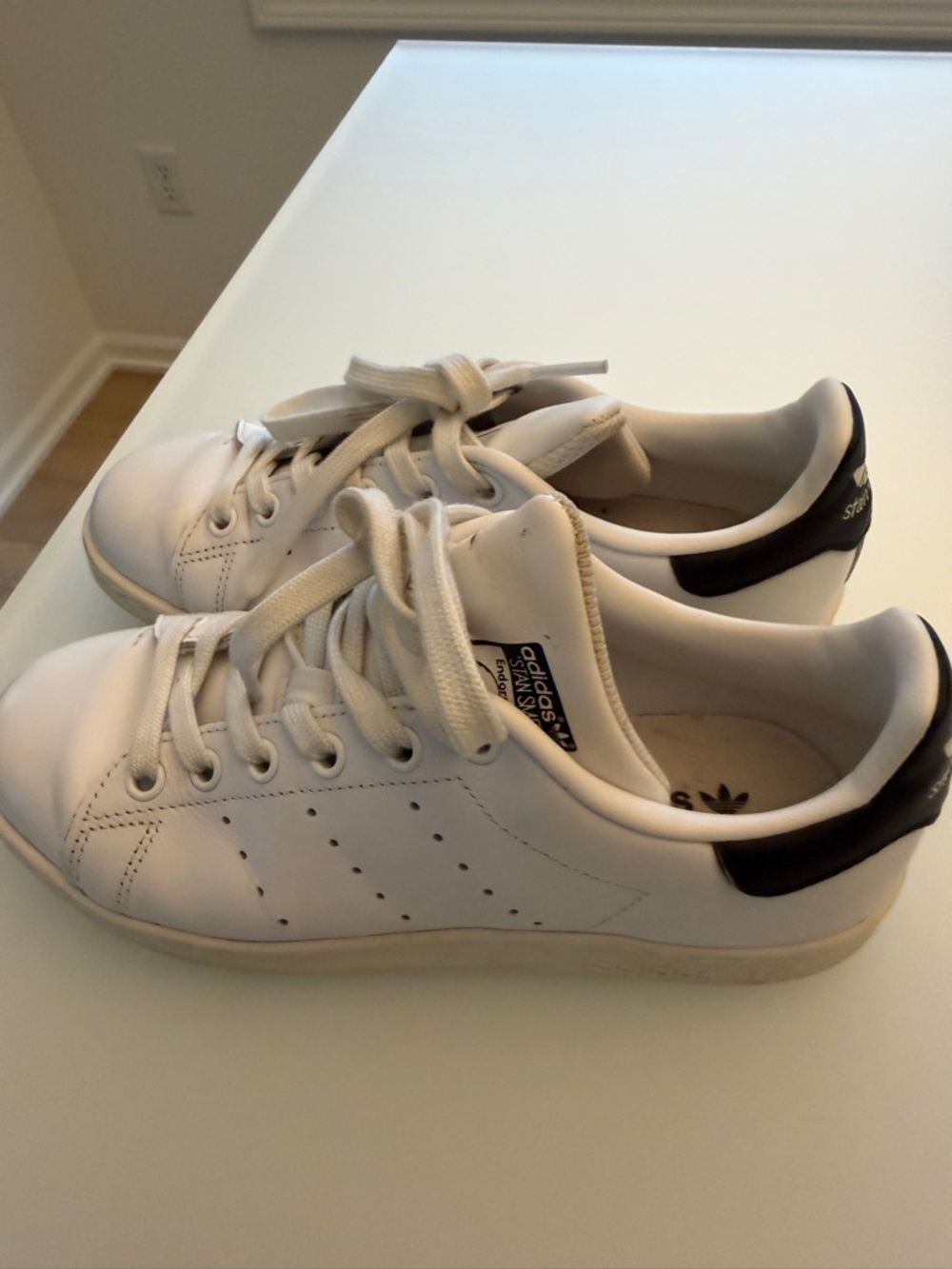 adidas White Leather Sneakers with Black Heel Accent